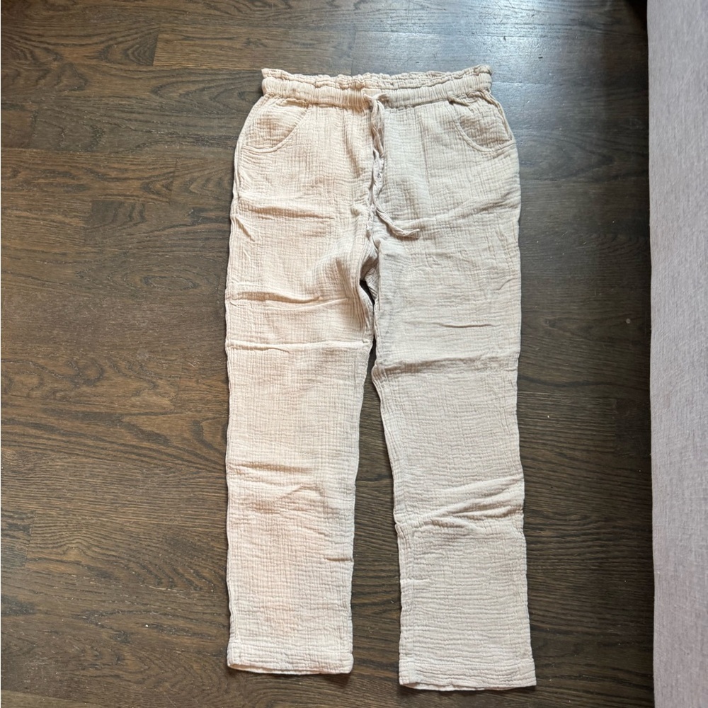 Oliveaceous High Rise Cotton Gauze Pants - Picture 2 of 5